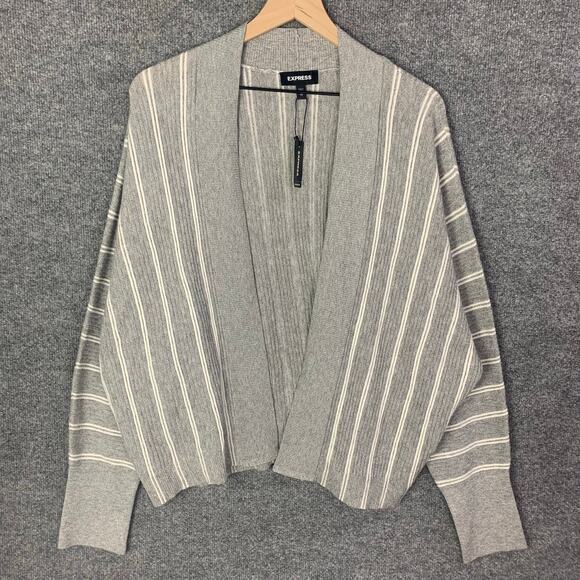 New Express Gray Striped Open Cardigan Size XL Women's - Picture 1 of 9
